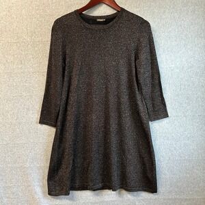 J. McLaughlin Size Medium Black‎ Gold Shimmer Metallic Shirt Dress Long Sleeve